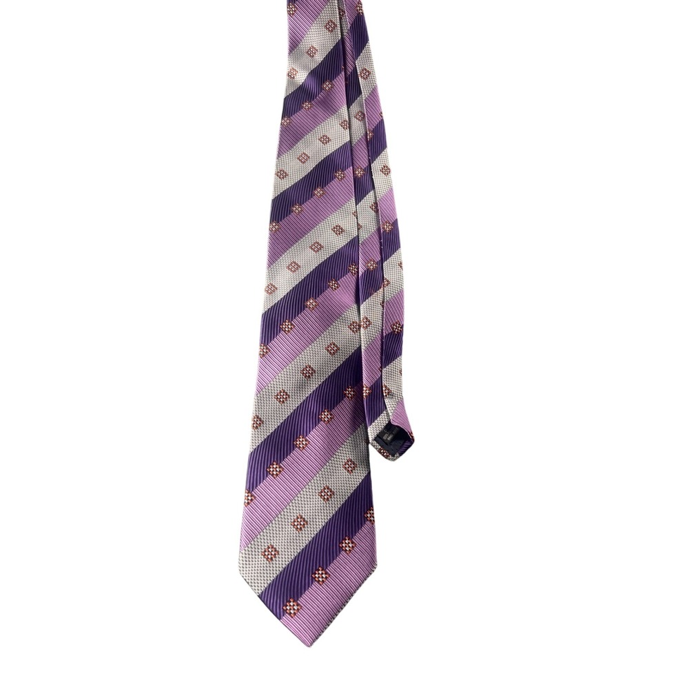 Borrelli Hand Stitched Silk Blend Striped Geometric‎ Necktie Purple Gray Men